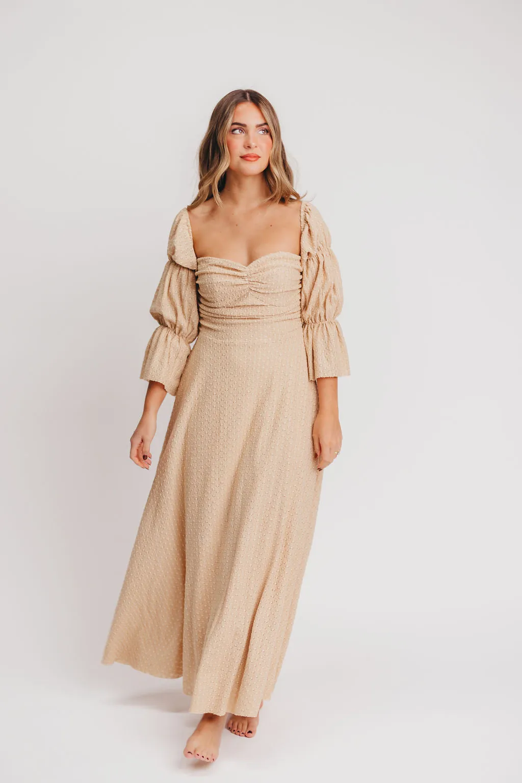 Corrine Tiered Sleeve Maxi Dress with Pockets in Beige - Bump Friendly sold by Worth Collective product image thumbnail 4