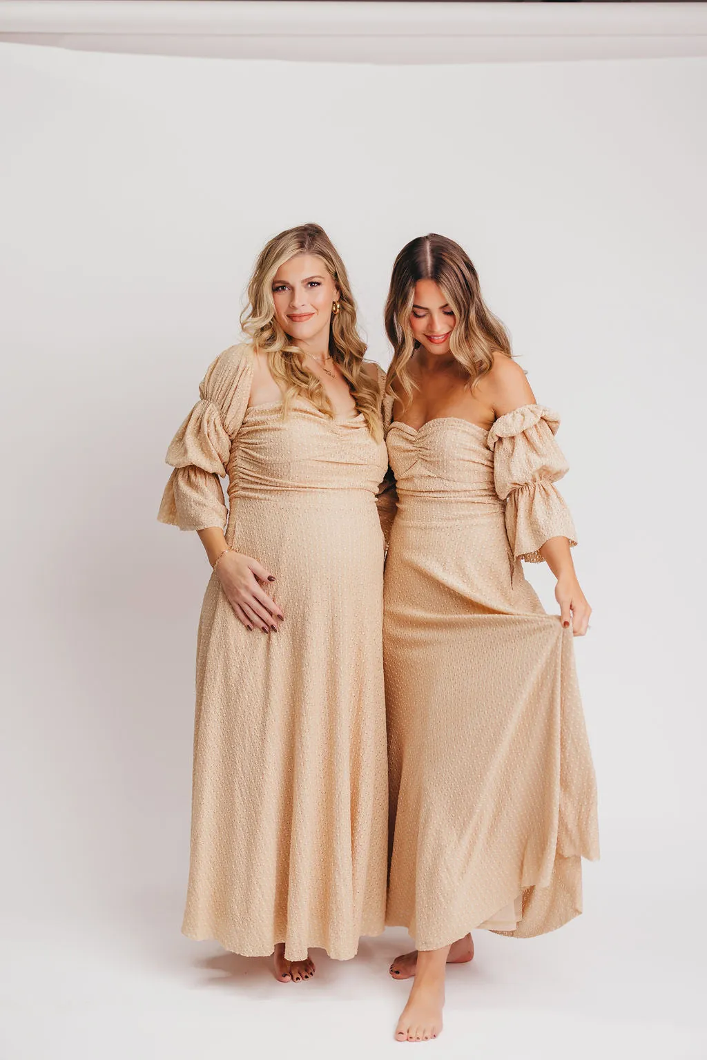 Corrine Tiered Sleeve Maxi Dress with Pockets in Beige - Bump Friendly sold by Worth Collective product image thumbnail 5