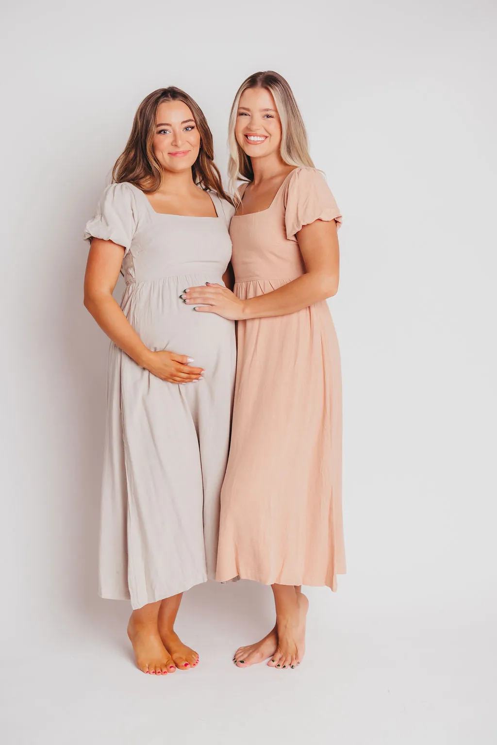 Ainsley Square Neck Midi Dress with Puffed Sleeves in Oat - Bump Friendly sold by Worth Collective product image thumbnail 2