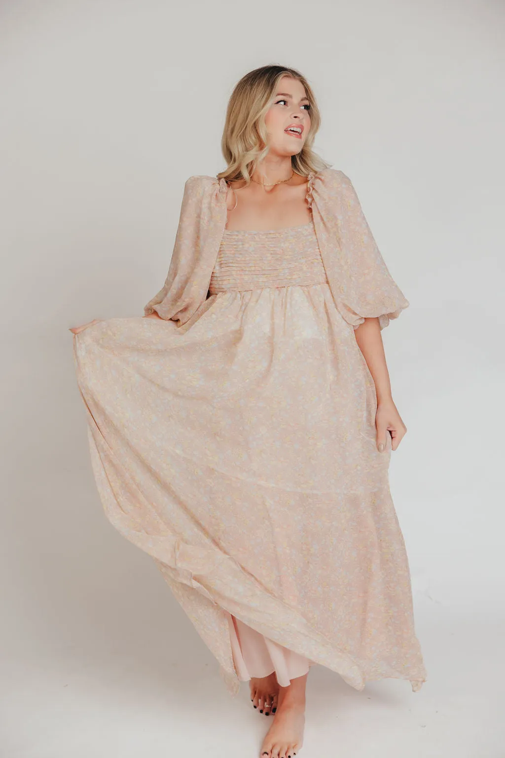 Melody Maxi Dress with Pleats and Bow Detail in Mauve Floral - Bump Friendly & Inclusive Sizing (S-3XL) sold by Worth Collective product image thumbnail 3