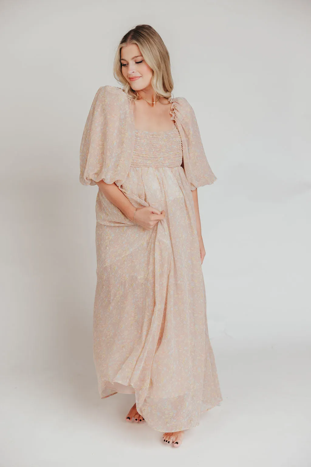 Melody Maxi Dress with Pleats and Bow Detail in Mauve Floral - Bump Friendly & Inclusive Sizing (S-3XL) sold by Worth Collective product image thumbnail 4