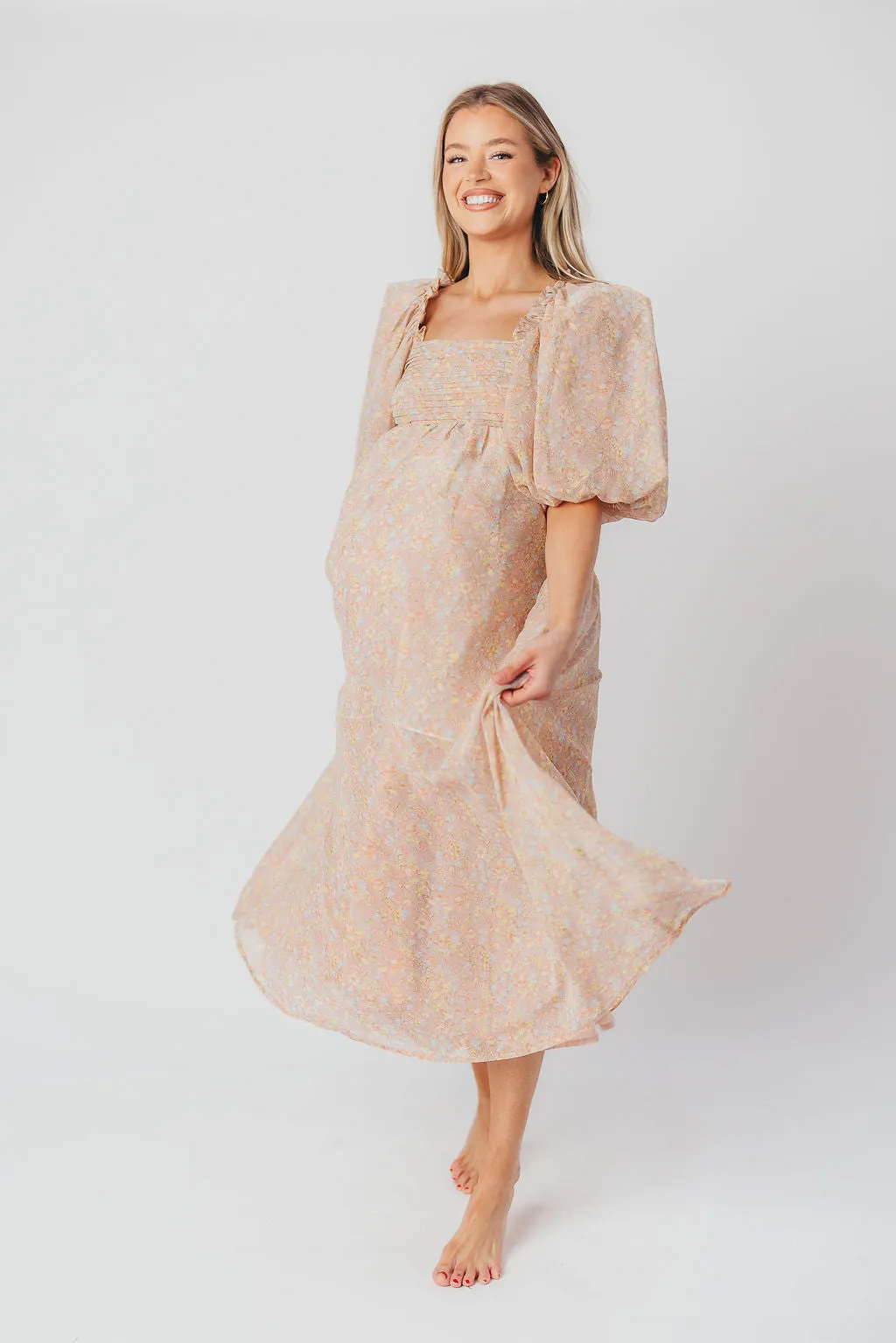 Melody Maxi Dress with Pleats and Bow Detail in Mauve Floral - Bump Friendly & Inclusive Sizing (S-3XL) sold by Worth Collective product image thumbnail 2