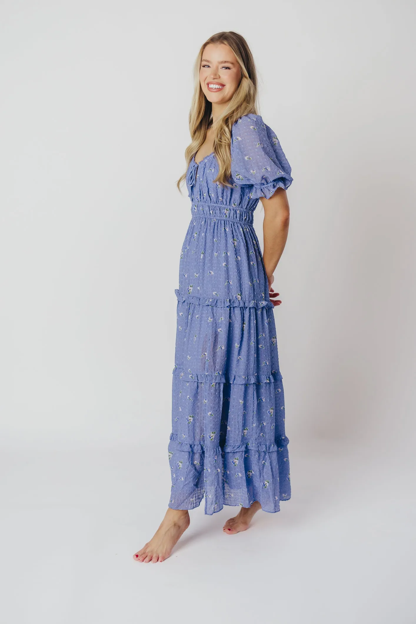 ASTR Kimmy Tiered Maxi Dress in Iris Blue Floral sold by Worth Collective product image thumbnail 3