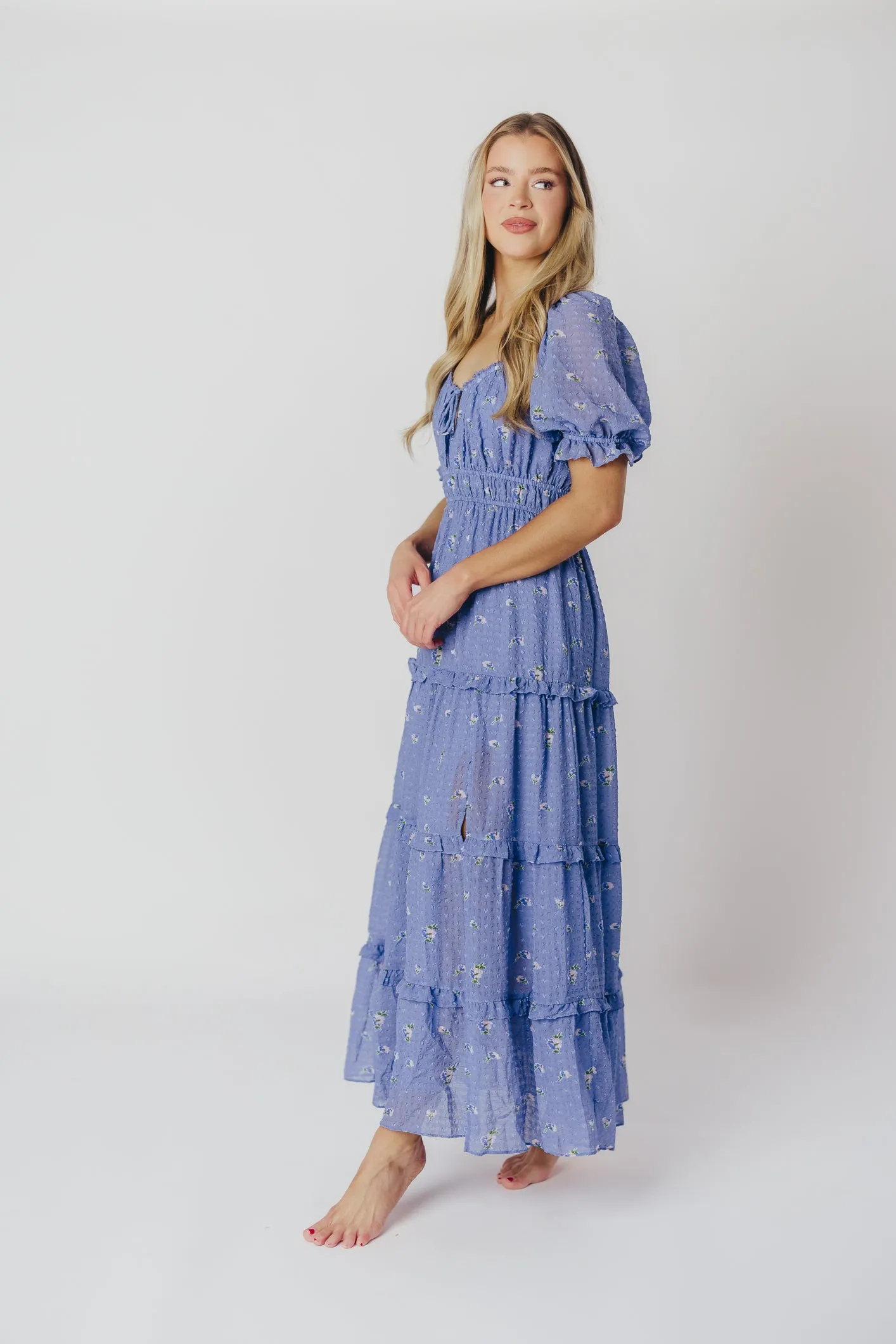 ASTR Kimmy Tiered Maxi Dress in Iris Blue Floral sold by Worth Collective product image thumbnail 4