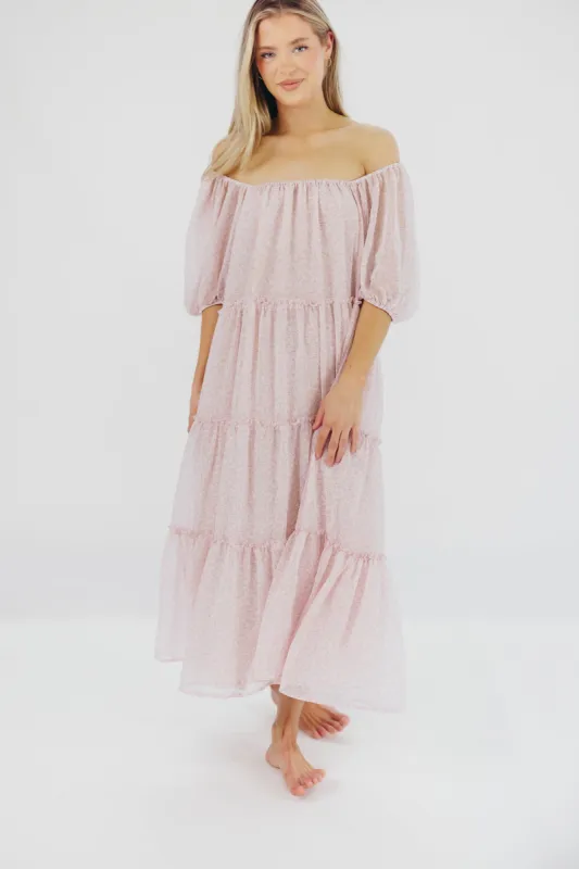 Eva Puffed Sleeve Maxi Dress in Light Pink Multi - Bump Friendly & Inclusive Sizing (S-3XL) sold by Worth Collective