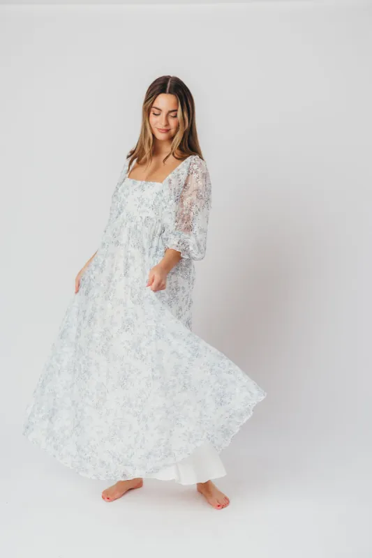 Mona Maxi Dress with Smocking in Blue White - Bump Friendly & Inclusive Sizing (S-3XL) sold by Worth Collective