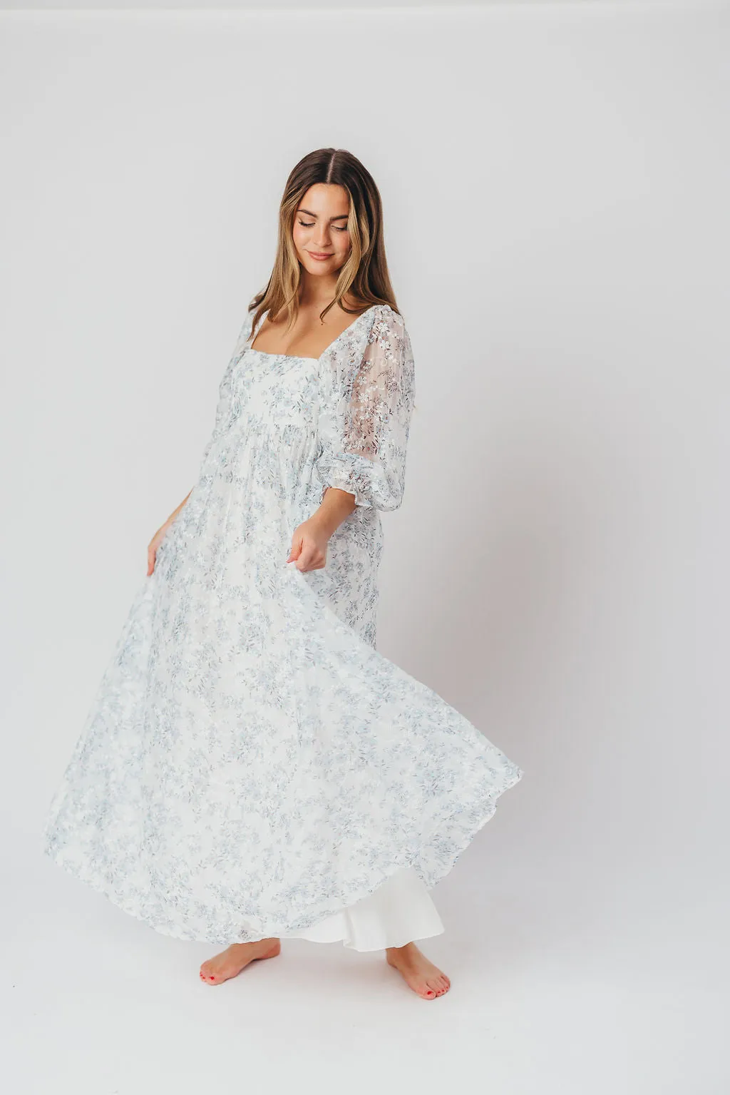 Mona Maxi Dress in Blue White - Bump Friendly *2/2 PRE-ORDER* sold by Worth Collective