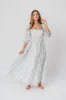 Mona Maxi Dress with Smocking in Blue White - Bump Friendly & Inclusive Sizing (S-3XL) sold by Worth Collective
