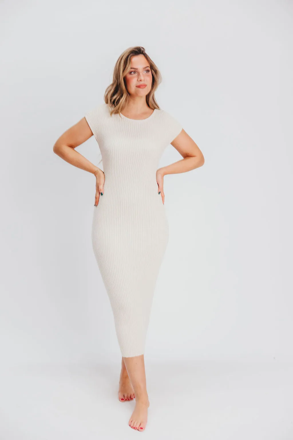 Vivienne Open Back Bodycon Midi Dress in Ivory sold by Worth Collective