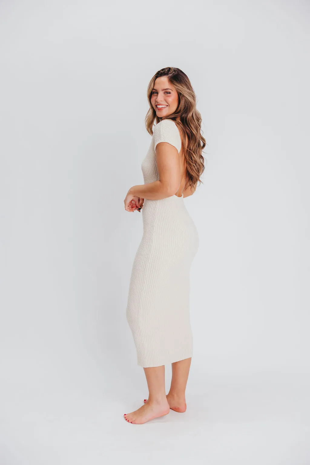 Vivienne Open Back Bodycon Midi Dress in Ivory sold by Worth Collective product image thumbnail 5