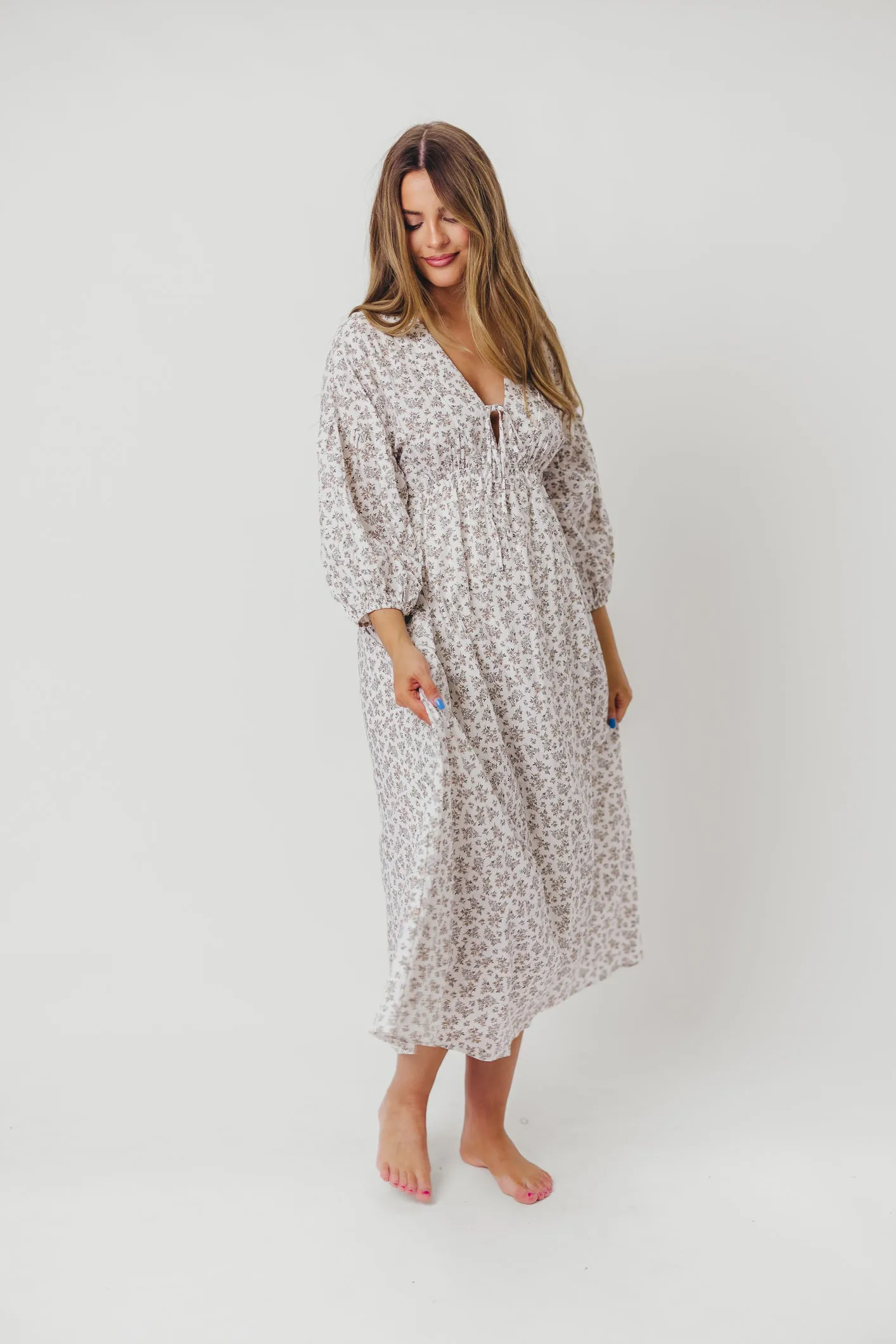 Hunter 100% Cotton Gauze Midi Dress in Off-White - Bump Friendly (XS-XL) sold by Worth Collective