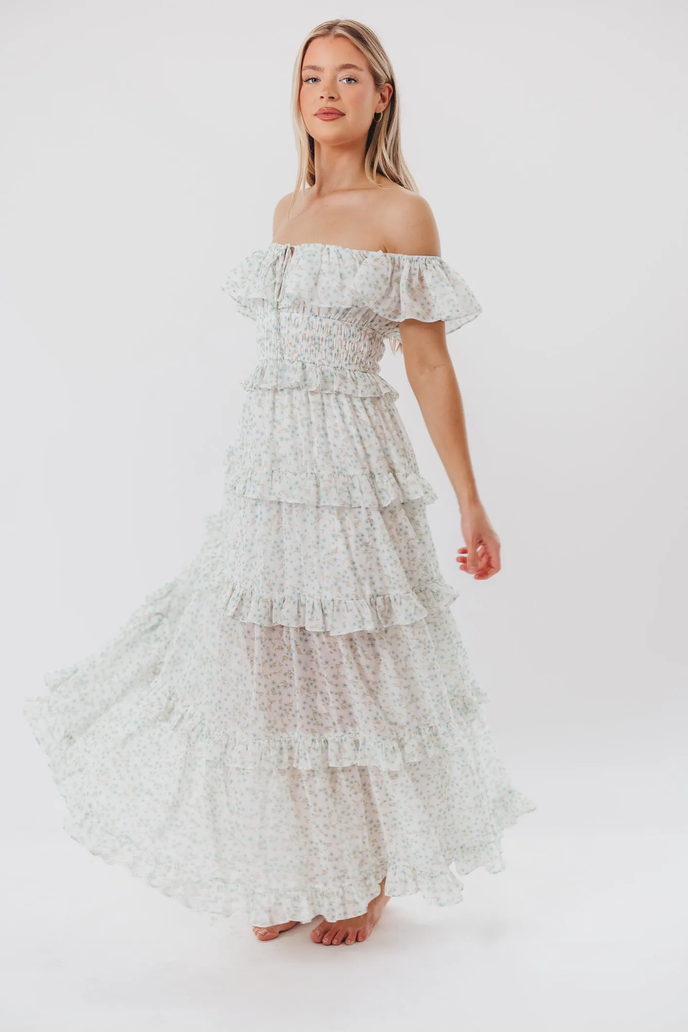 Astrid Ruffle Detail Maxi Dress in Sage Floral- Bump Friendly sold by Worth Collective product image thumbnail 5