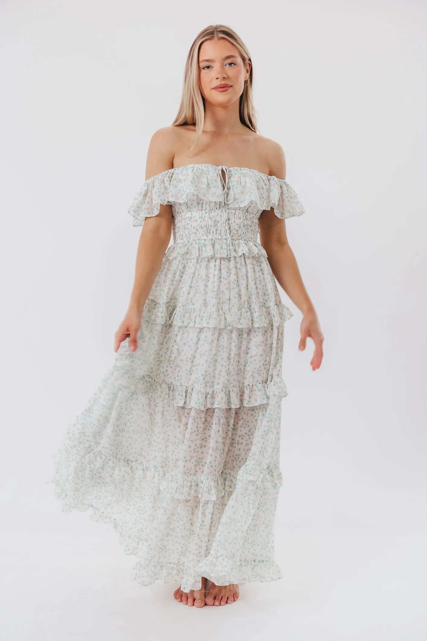 Astrid Ruffle Detail Maxi Dress in Sage Floral- Bump Friendly sold by Worth Collective product image thumbnail 4