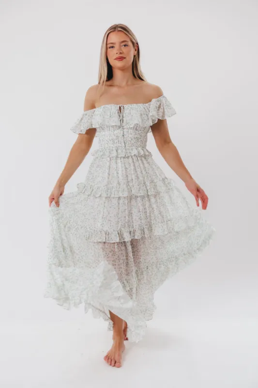 Astrid Ruffle Detail Maxi Dress in Sage Floral- Bump Friendly sold by Worth Collective
