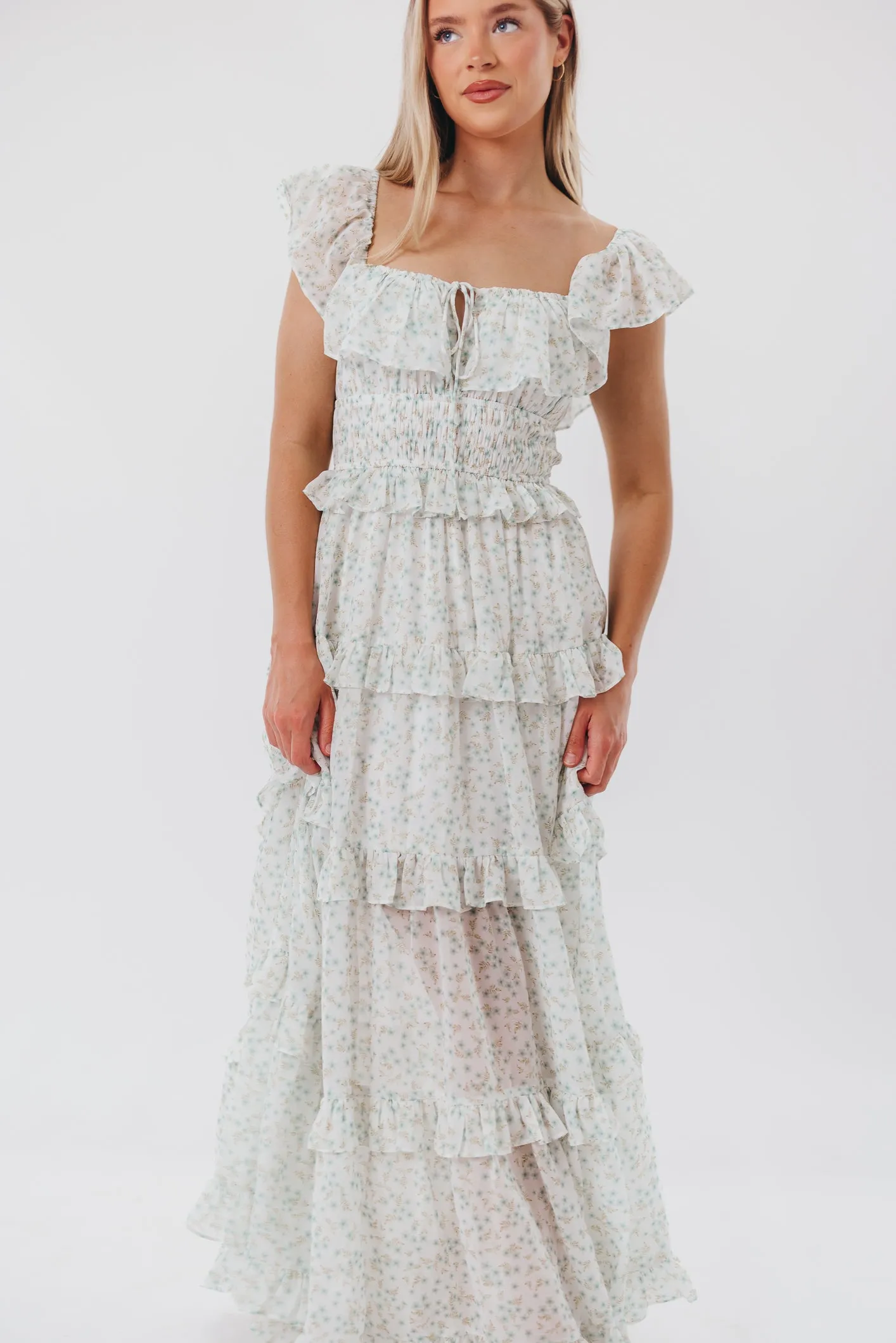 Astrid Ruffle Detail Maxi Dress in Sage Floral- Bump Friendly sold by Worth Collective product image thumbnail 3