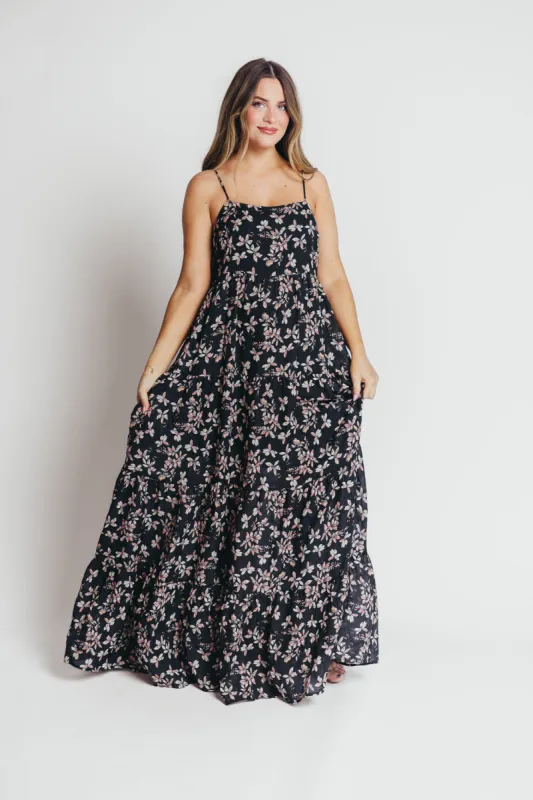 Libby Maxi Dress in Charcoal Floral sold by Worth Collective
