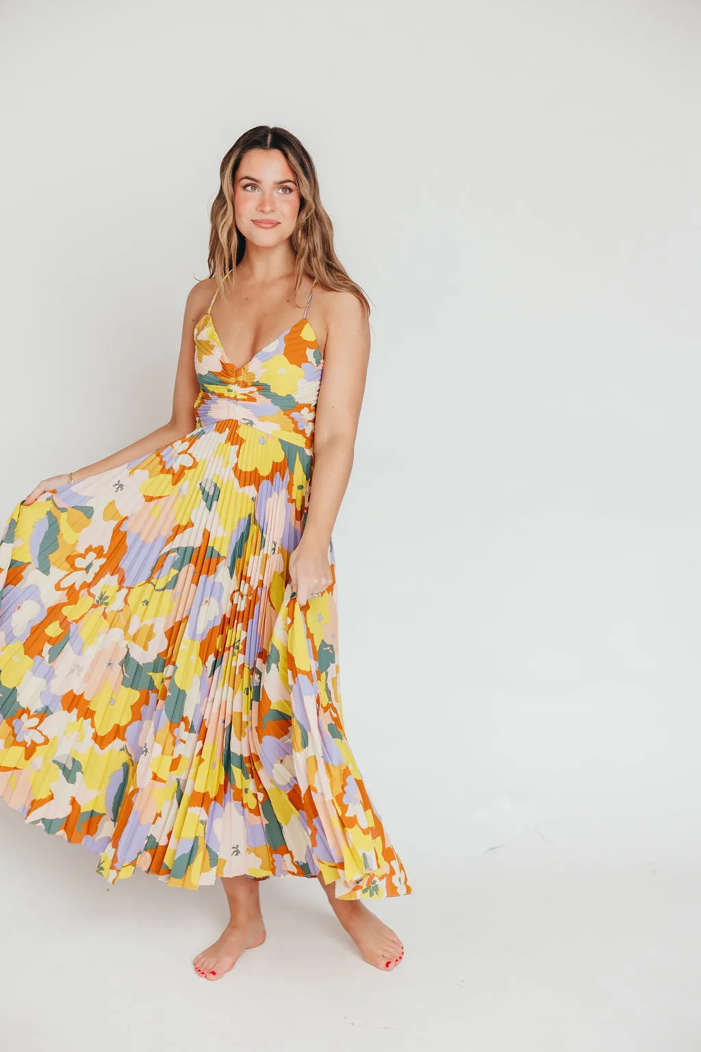 ASTR Blythe Maxi Dress in Lime Floral sold by Worth Collective