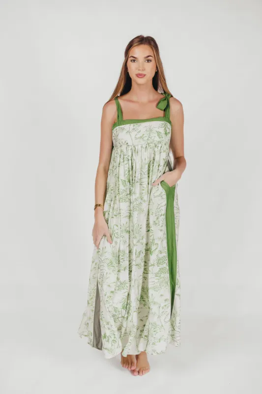 Sunny Floral Maxi Dress with Tie Straps in Green Palm sold by Worth Collective
