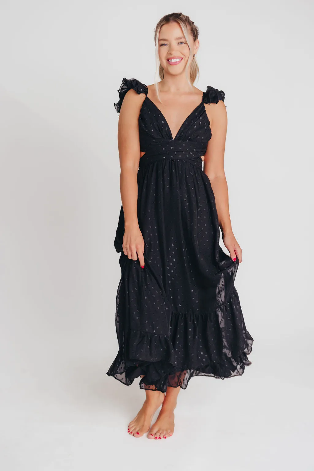 Ingrid Embroidered Maxi Dress in Black Dots sold by Worth Collective product image thumbnail 2