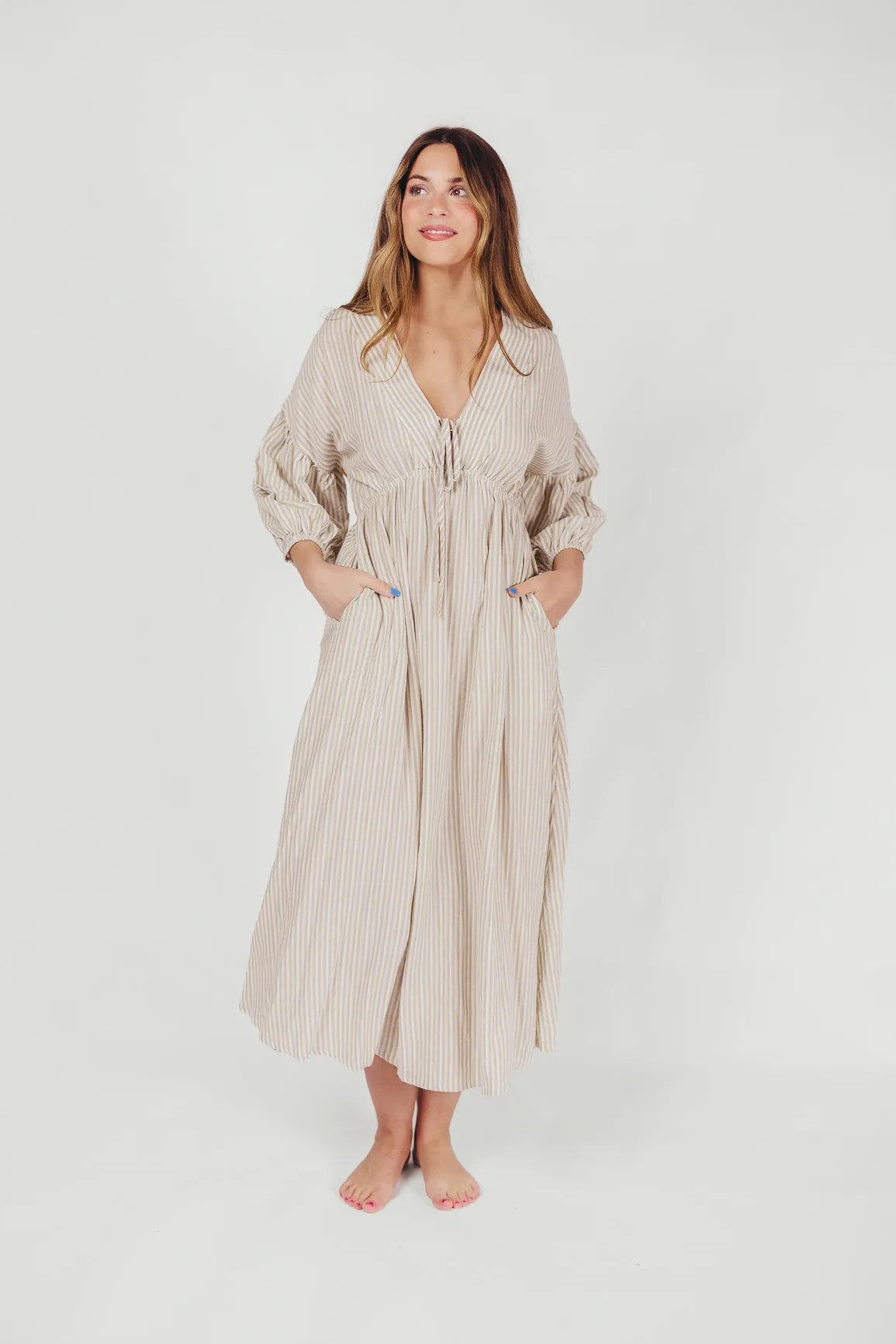 Sasha 100% Cotton Striped Midi Dress in Thyme - Bump Friendly sold by Worth Collective product image thumbnail 5