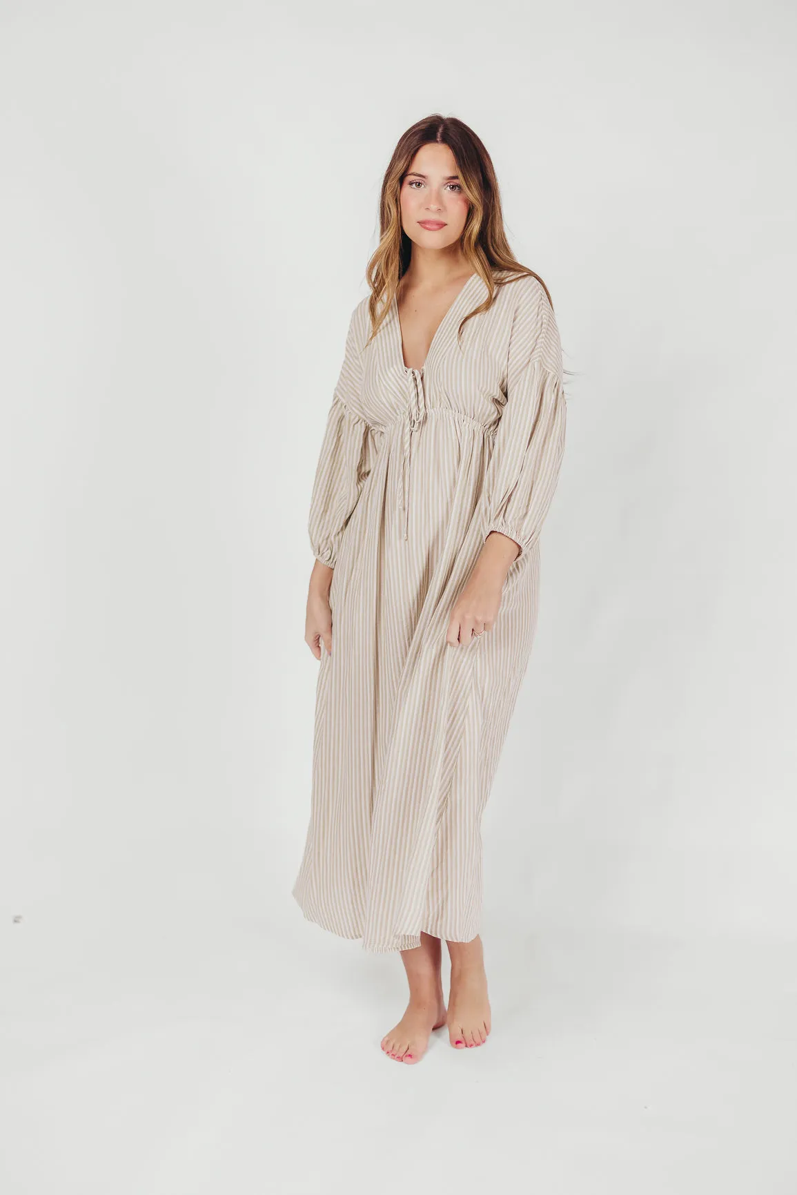 Sasha 100% Cotton Striped Midi Dress in Thyme - Bump Friendly sold by Worth Collective