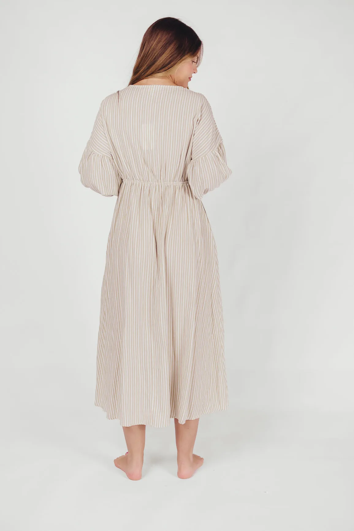 Sasha 100% Cotton Striped Midi Dress in Thyme - Bump Friendly sold by Worth Collective product image thumbnail 3