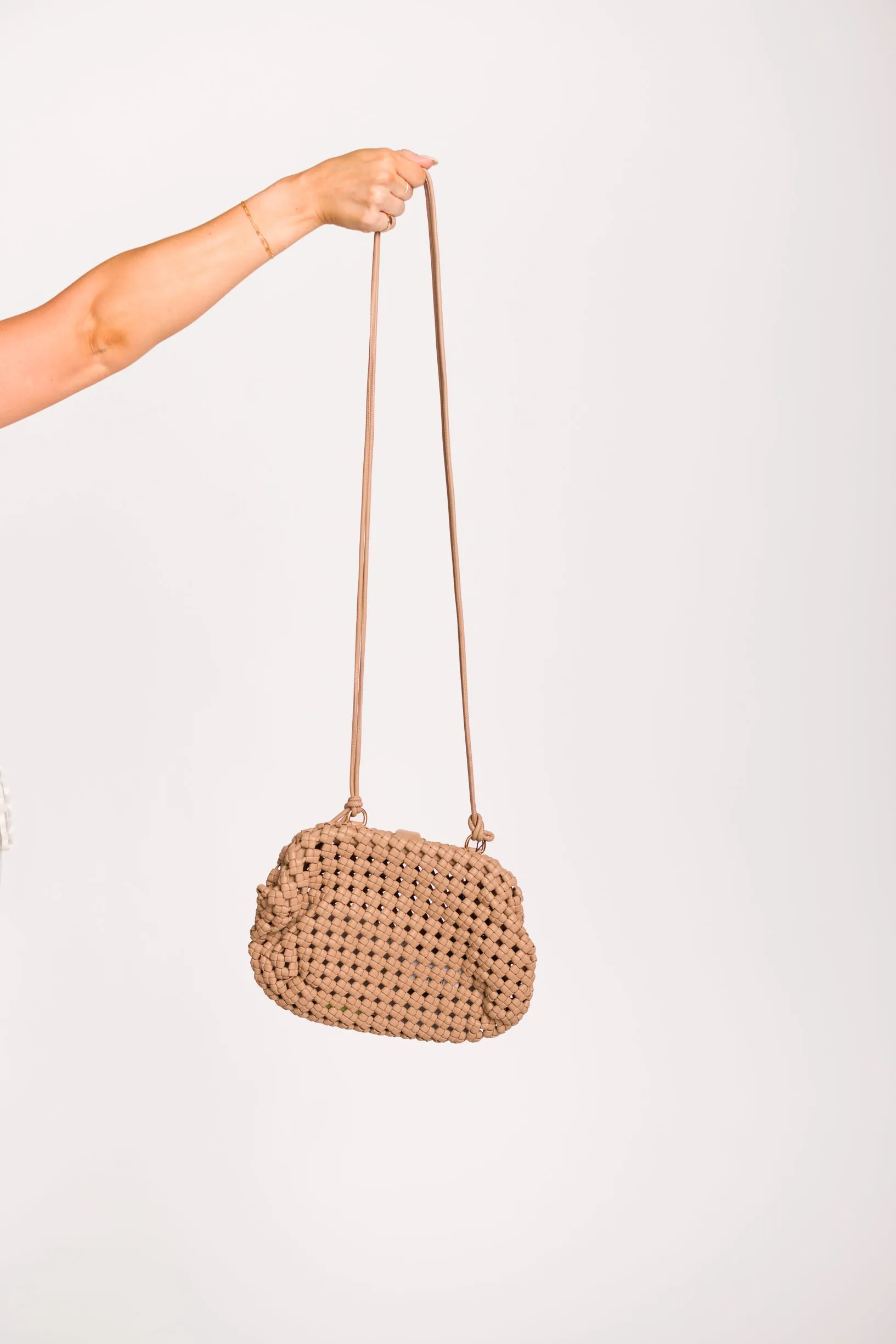 Braided Clutch with Long Strap in Taupe sold by Worth Collective product image thumbnail 4