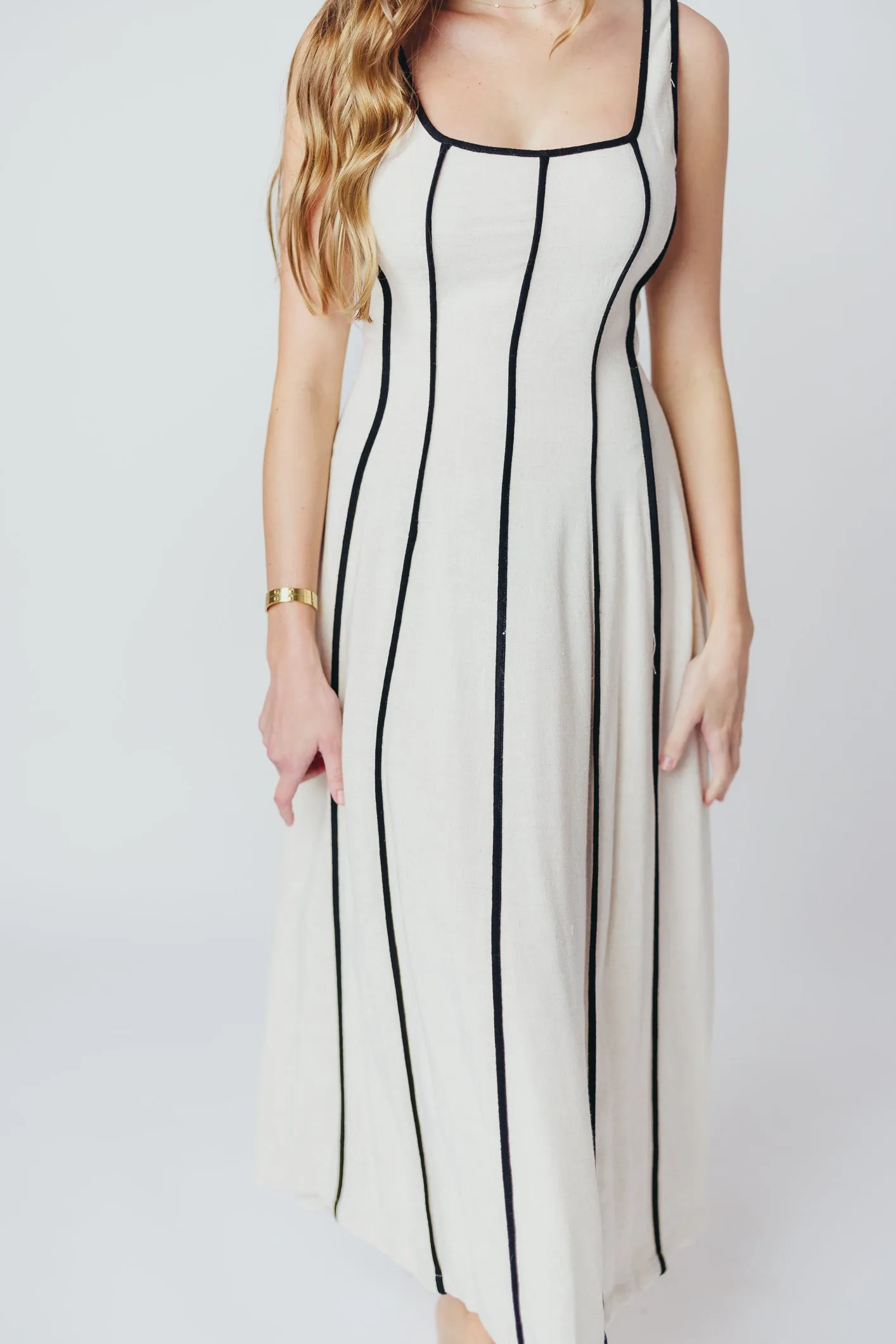 Liza Linen-Blend Midi Dress in Natural sold by Worth Collective