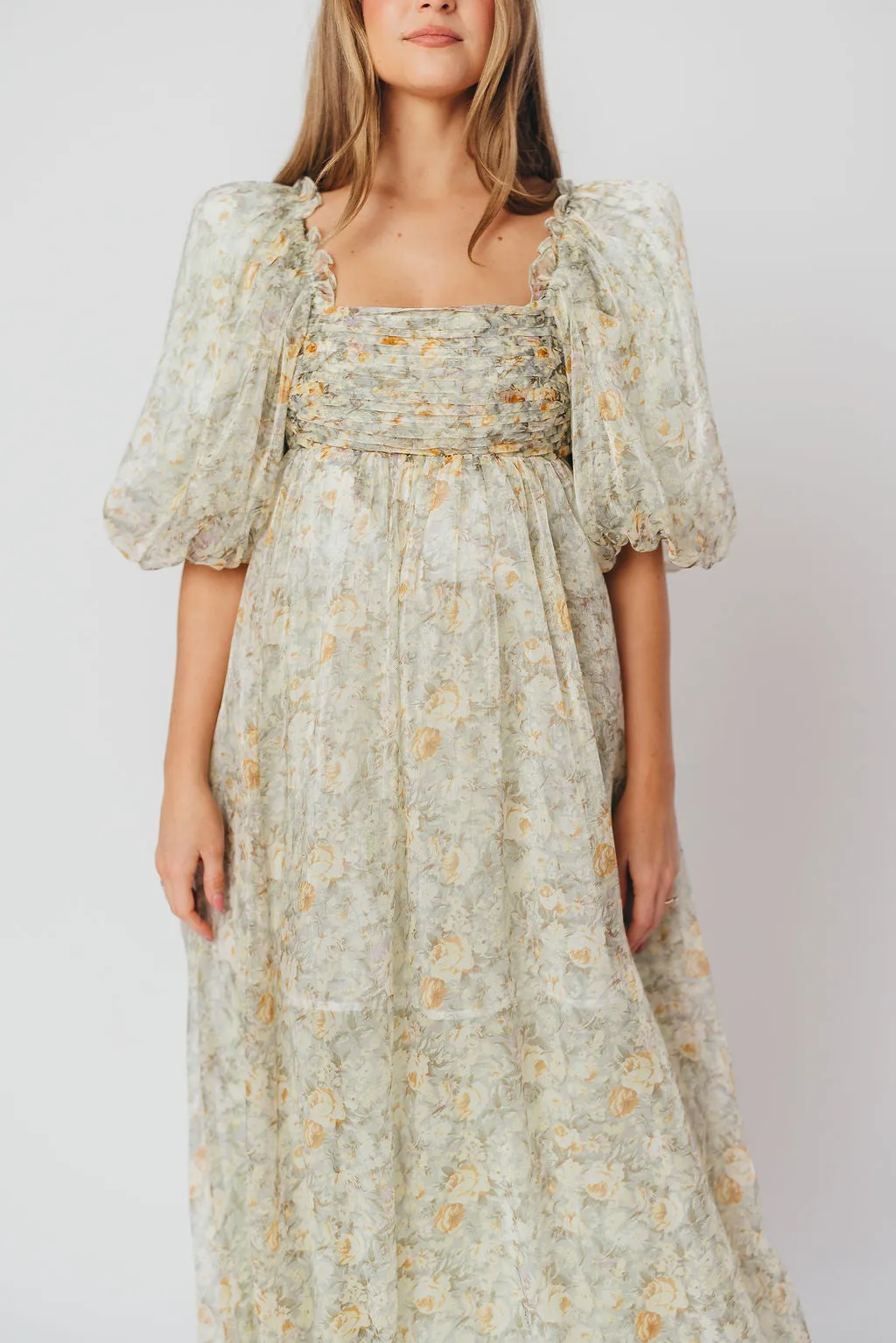 Melody Maxi Dress with Pleats and Bow Detail in Sage Floral - Bump Friendly & Inclusive Sizing (S-3XL) sold by Worth Collective product image thumbnail 2