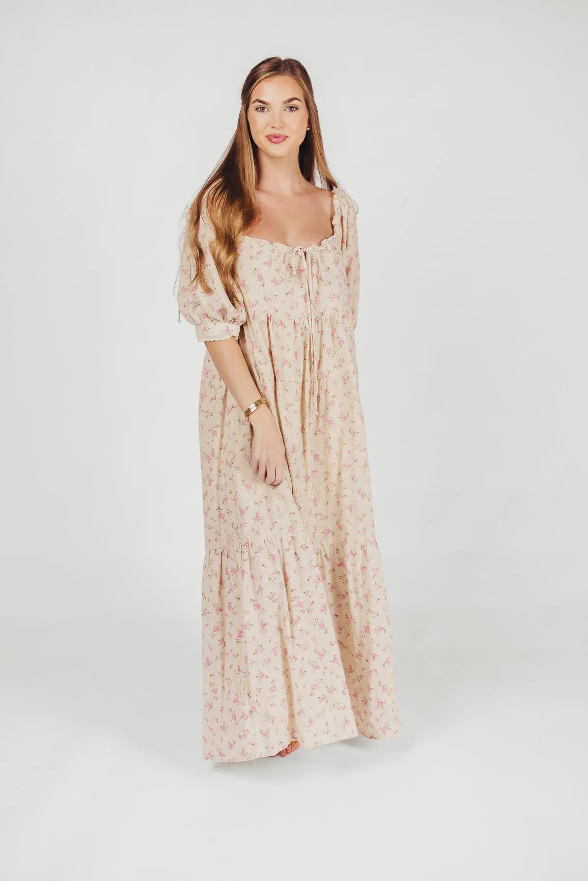 Cara 100% Cotton Maxi Dress in Pink/Brown Floral *Final-Sale* sold by Worth Collective