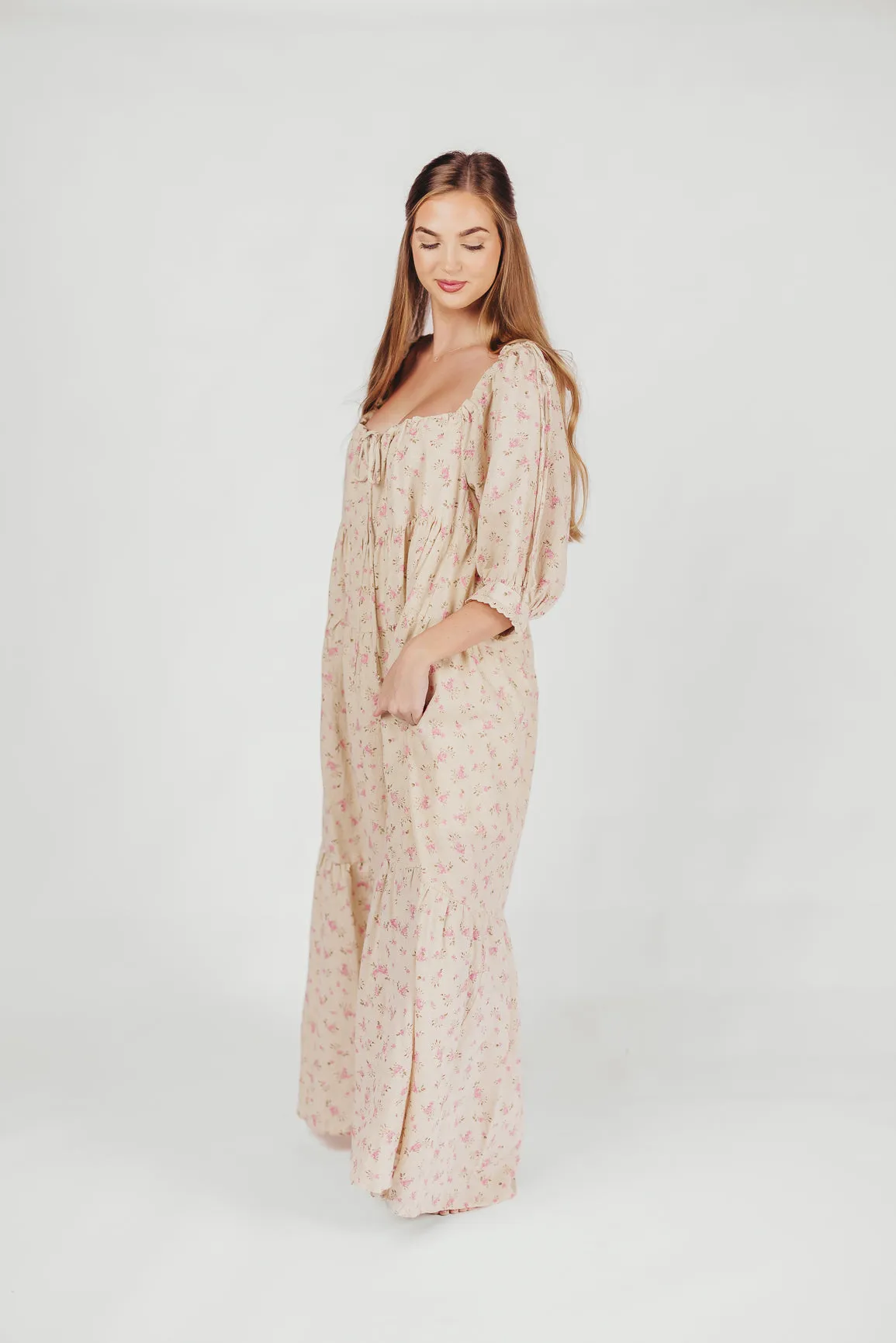 Cara 100% Cotton Maxi Dress in Pink/Brown Floral *Final-Sale* sold by Worth Collective product image thumbnail 5