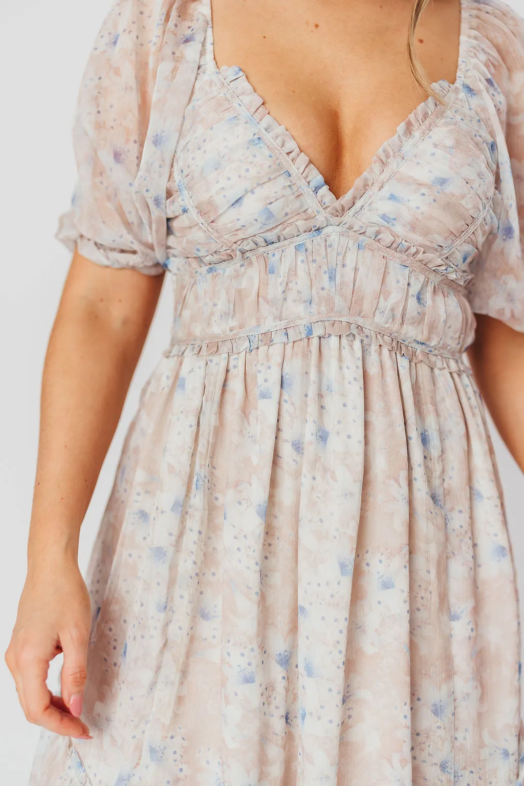 Daphne Maxi Dress in Beige/Blue Floral - Bump Friendly sold by Worth Collective product image thumbnail 2