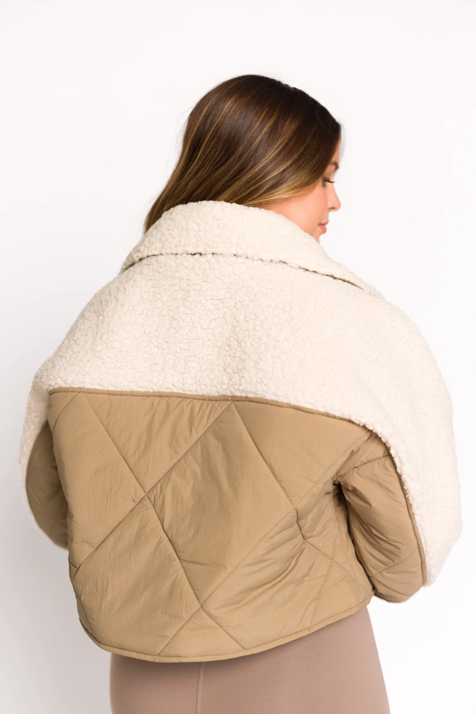 Jacey Quilted Jacket With Fluffy Shearling in Olive sold by Worth Collective product image thumbnail 5