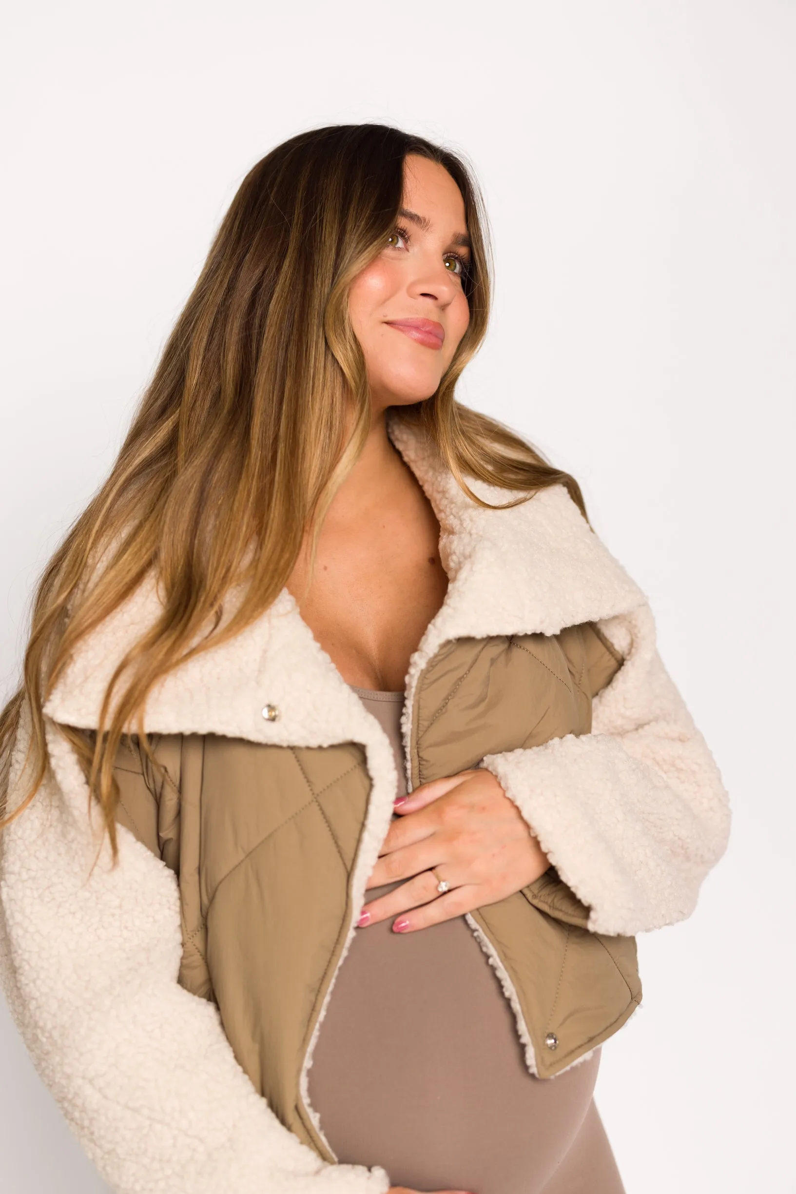 Jacey Quilted Jacket With Fluffy Shearling in Olive sold by Worth Collective product image thumbnail 3