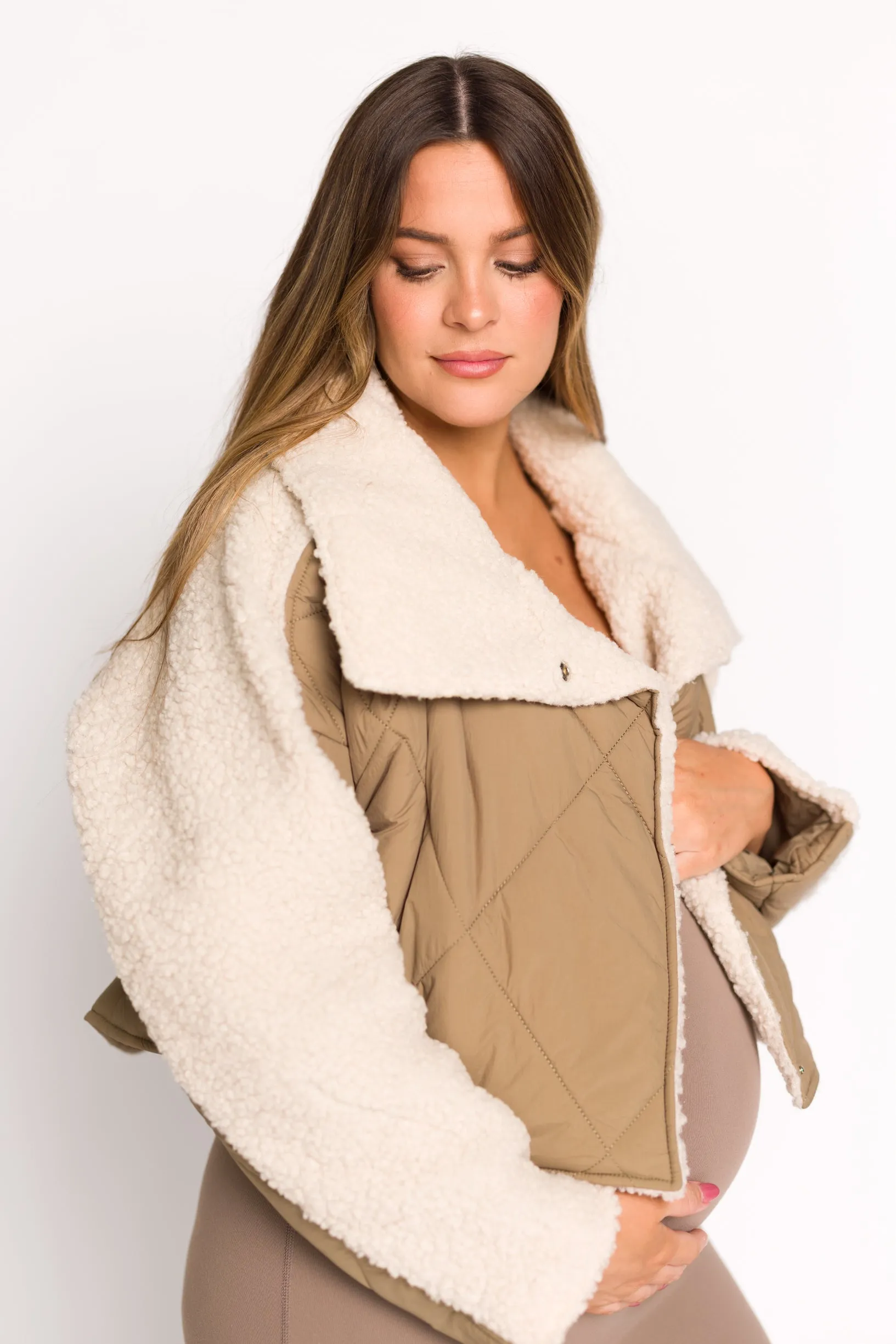 Jacey Quilted Jacket With Fluffy Shearling in Olive sold by Worth Collective product image thumbnail 4