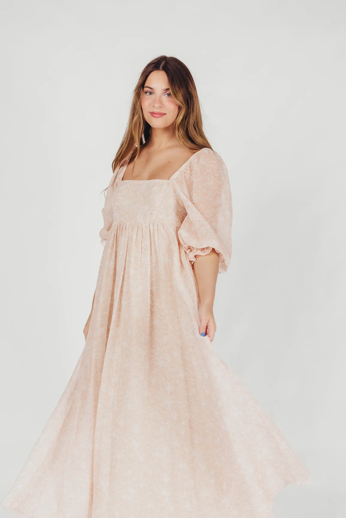 *New* Mona Maxi Dress with Smocking in Light Peach - Bump Friendly & Inclusive Sizing (S-3XL) sold by Worth Collective