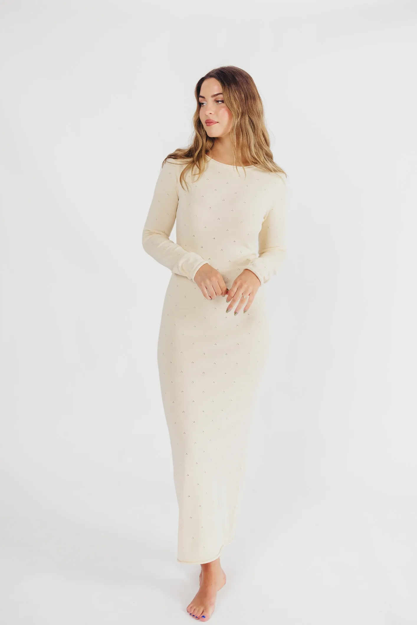 Maddy Pointelle Knit Maxi Dress in Butter sold by Worth Collective
