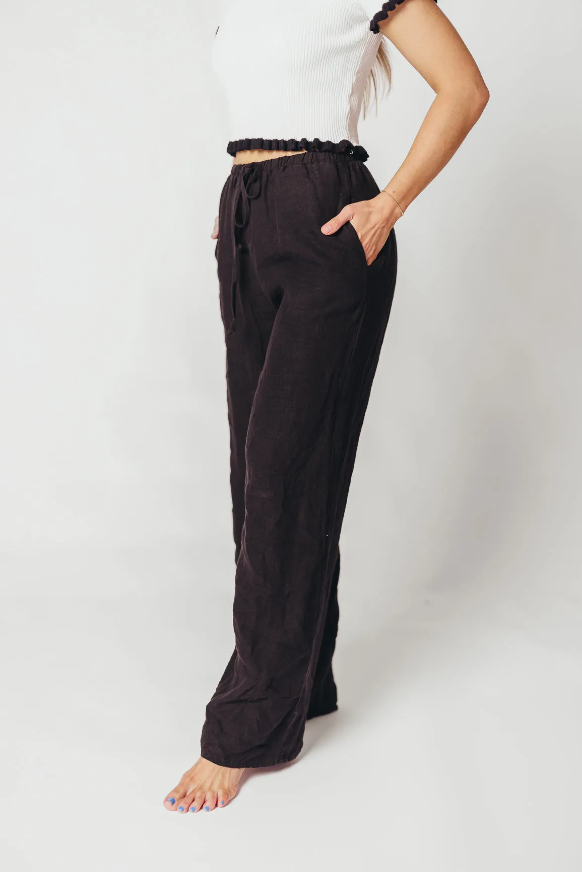 Pip Wide Leg 100% Linen Pants in Black sold by Worth Collective