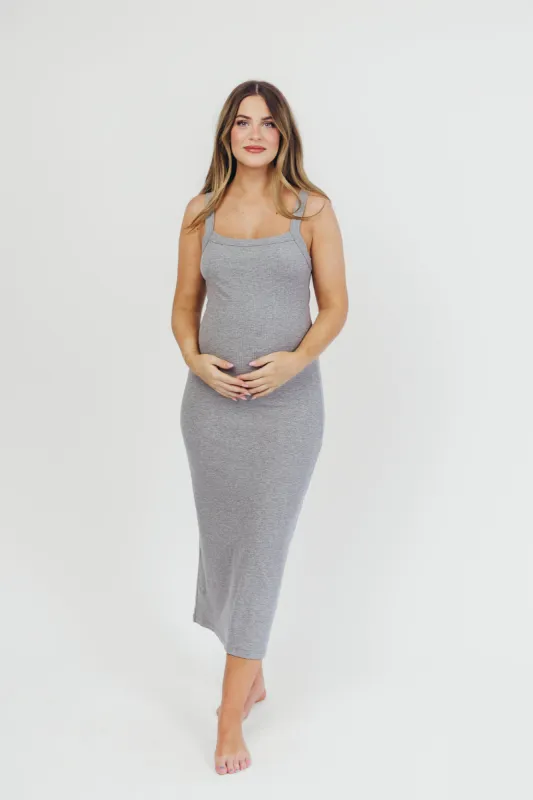 Olivia Square Neck Midi Tank Dress in Heather Grey - Bump Friendly sold by Worth Collective