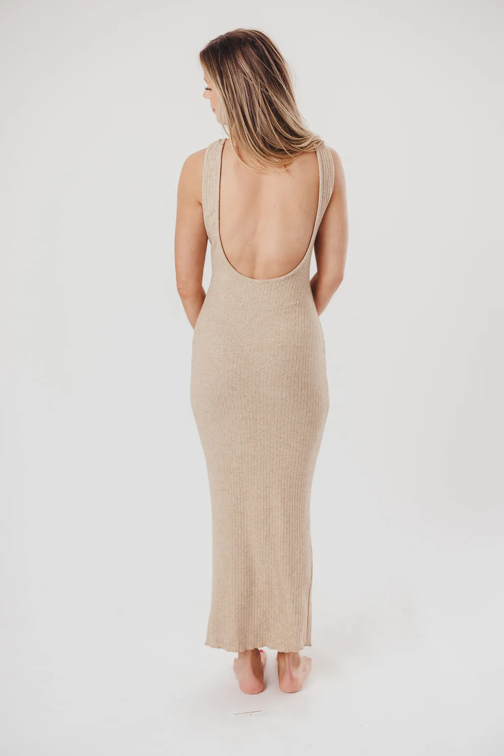 Bruges Crewneck Open Back Midi Dress in Oat sold by Worth Collective product image thumbnail 2