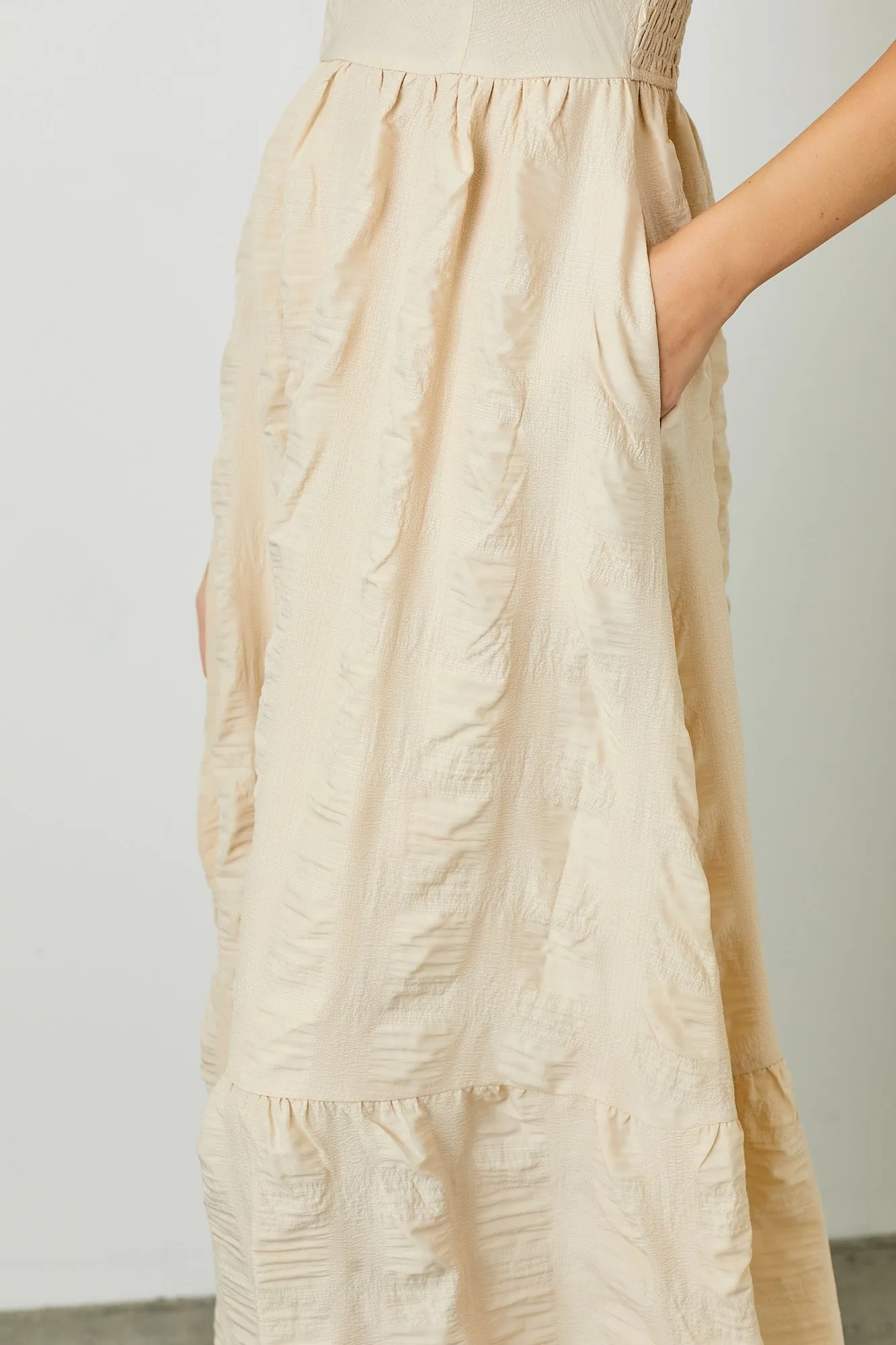 Baker Textured Woven Midi Dress with Square Neckline in Cream sold by Worth Collective product image thumbnail 2