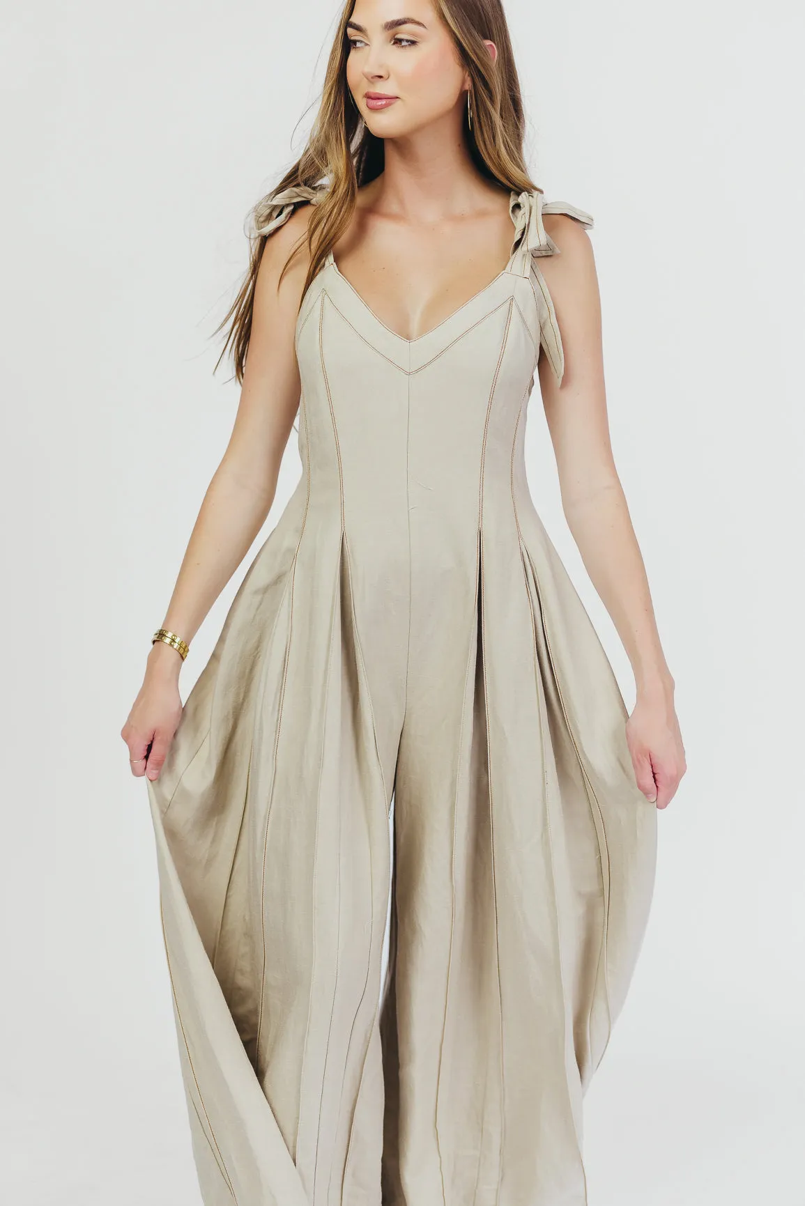 Livvy Linen Jumpsuit in Khaki sold by Worth Collective product image thumbnail 2