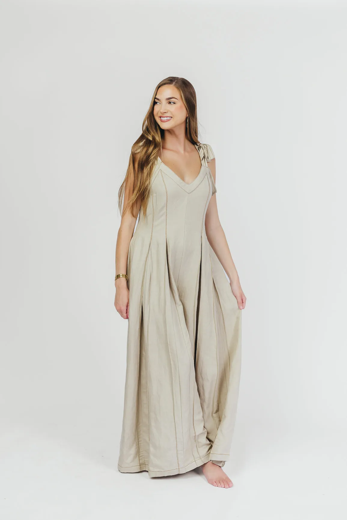 Livvy Linen Jumpsuit in Khaki sold by Worth Collective