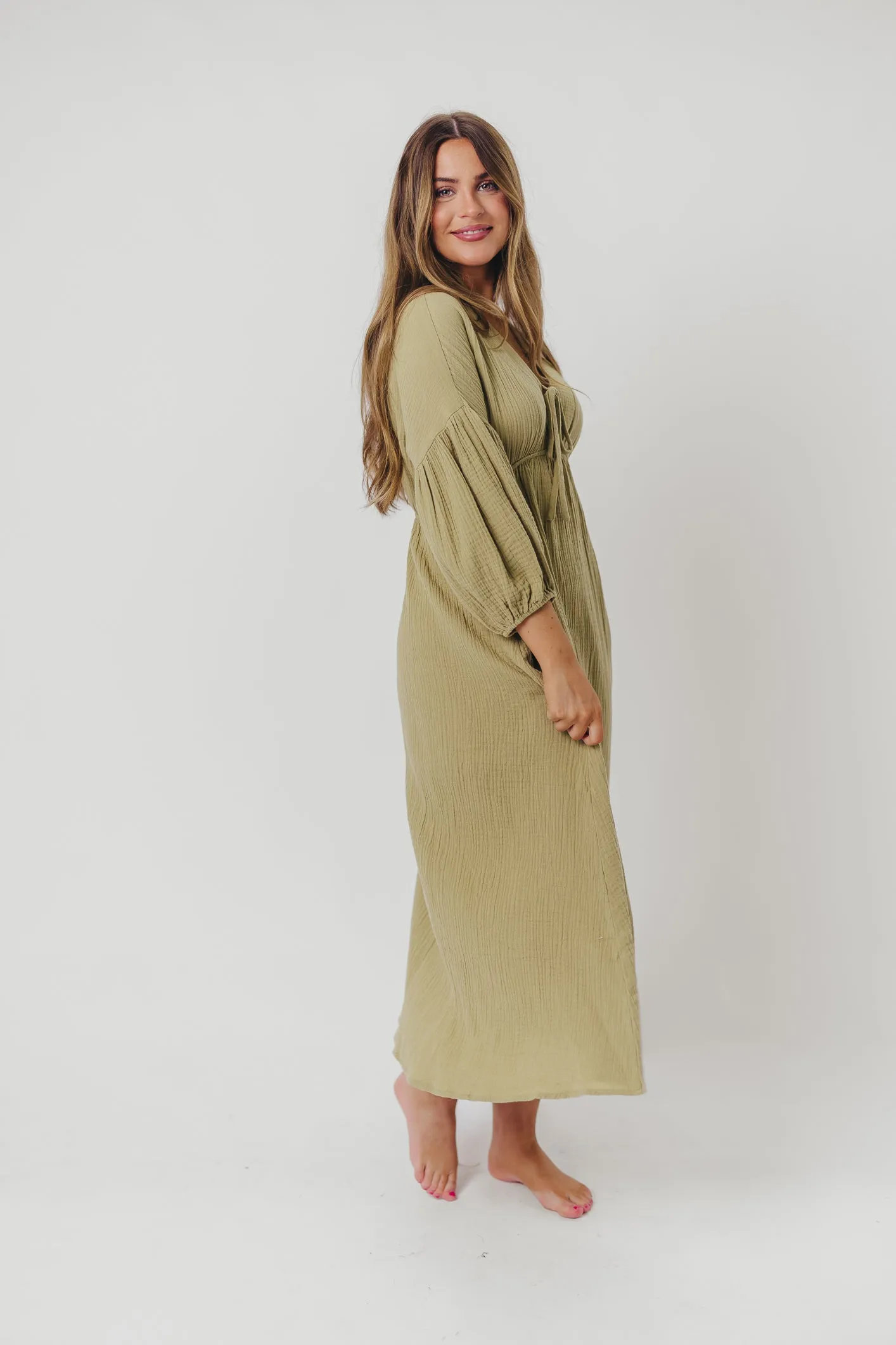 Hunter 100% Cotton Gauze Midi Dress in Thyme - Bump Friendly and Inclusive Sizing sold by Worth Collective product image thumbnail 5