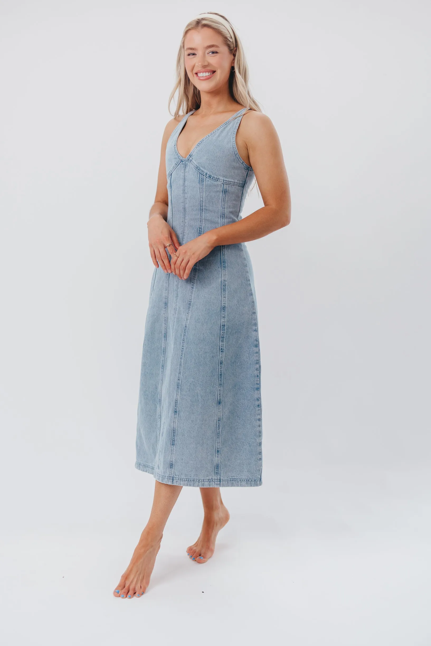 Annie V-Neck Maxi Dress in Denim sold by Worth Collective product image thumbnail 2