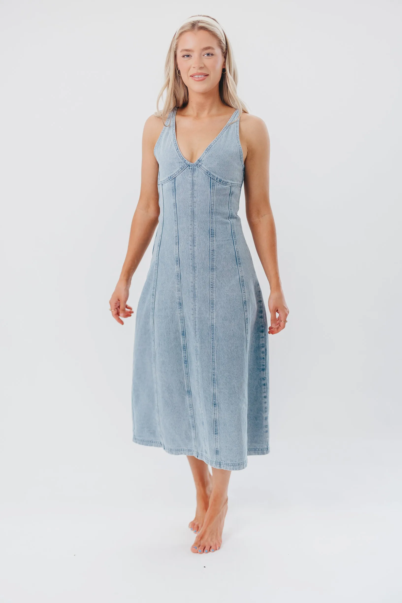 Annie V-Neck Maxi Dress in Denim sold by Worth Collective product image thumbnail 4