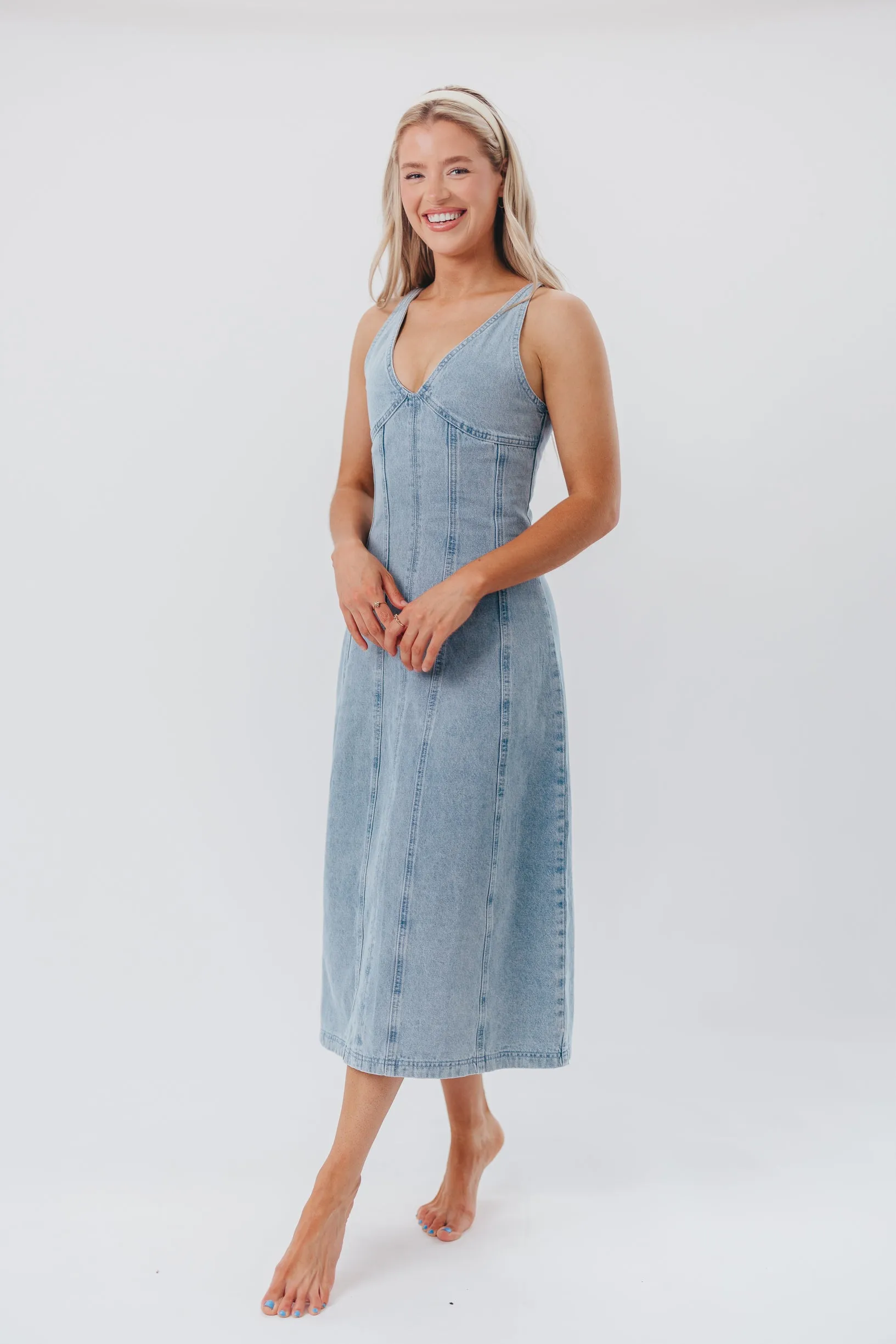 Annie V-Neck Maxi Dress in Denim sold by Worth Collective product image thumbnail 3