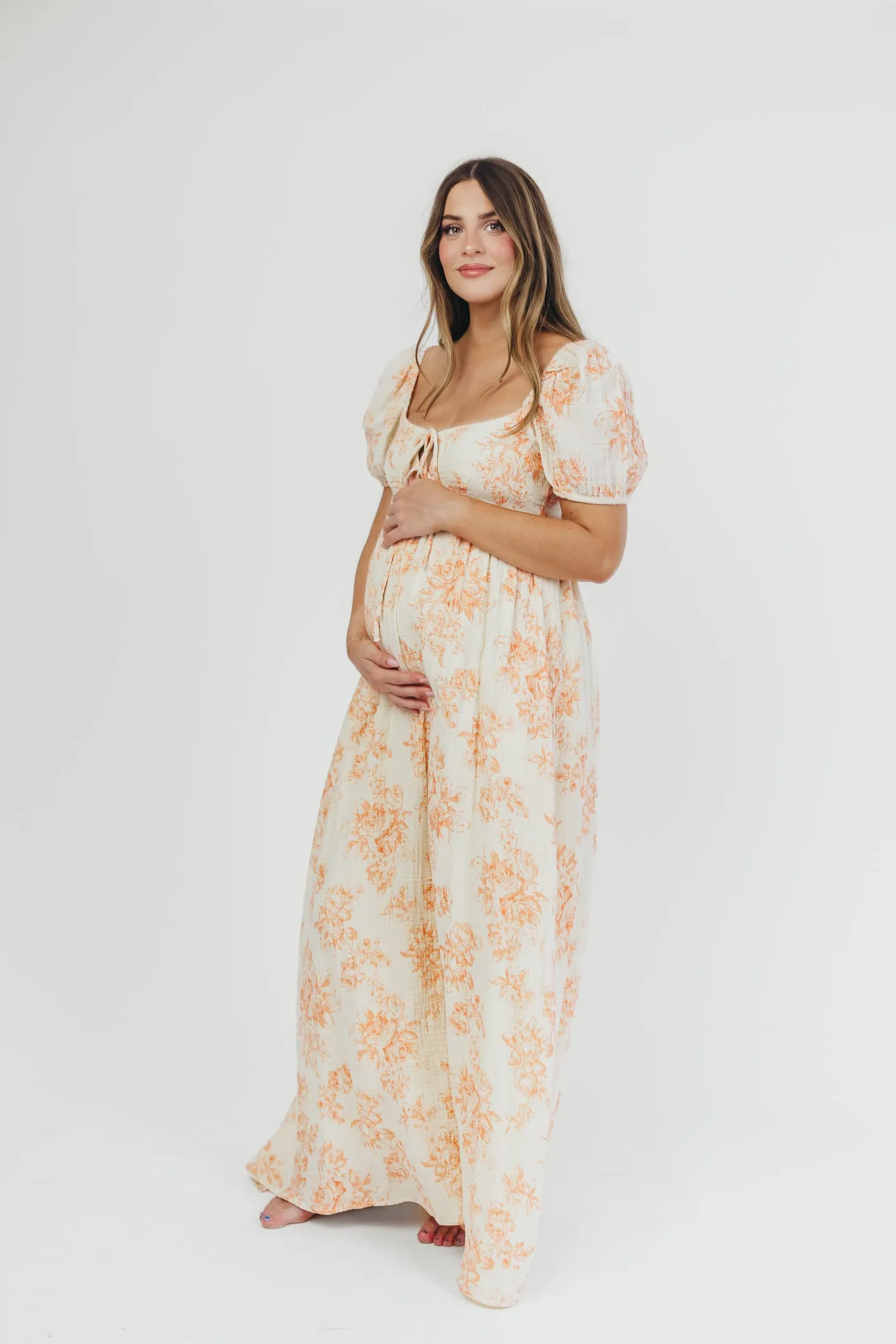 Haven 100% Cotton Tie-Front Maxi Dress in Sherbet - Bump Friendly sold by Worth Collective
