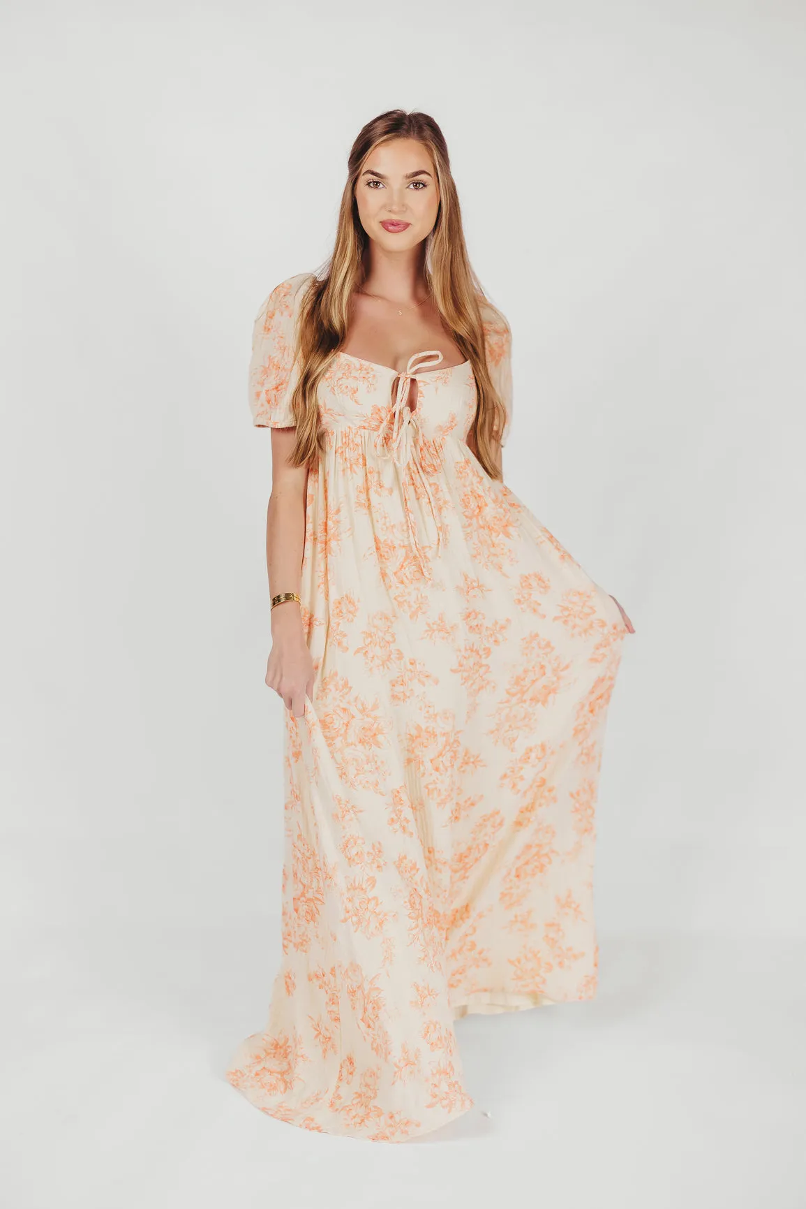 Haven 100% Cotton Tie-Front Maxi Dress in Sherbet - Bump Friendly sold by Worth Collective product image thumbnail 2