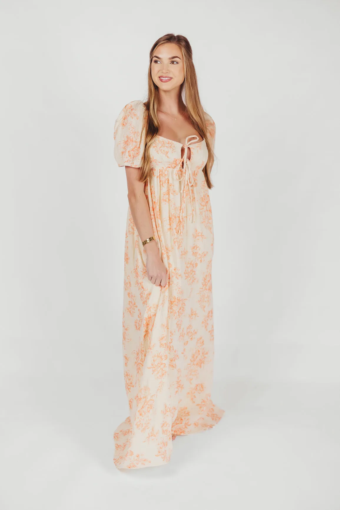 Haven 100% Cotton Tie-Front Maxi Dress in Sherbet - Bump Friendly sold by Worth Collective product image thumbnail 4